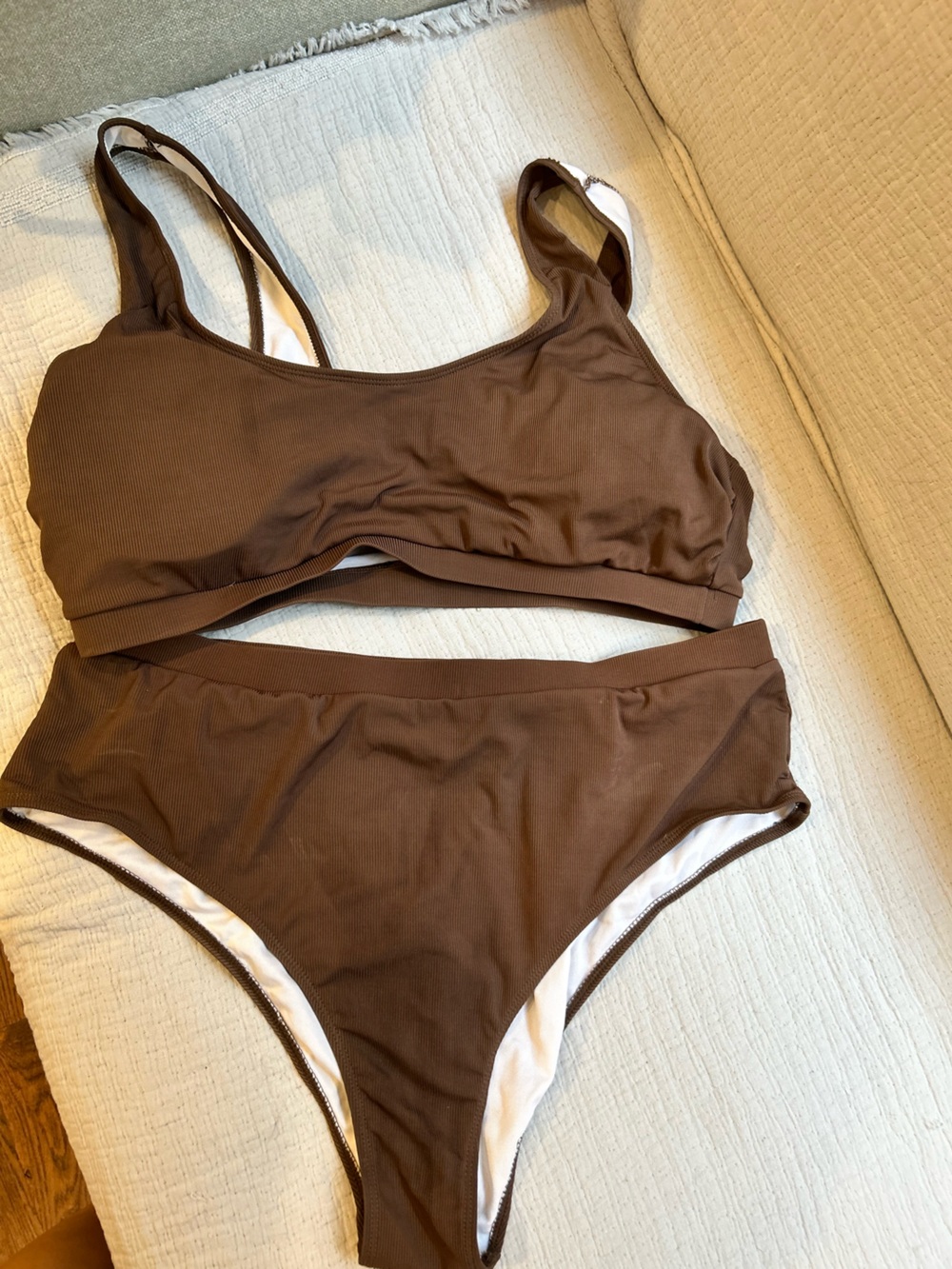 SHEIN Brown Ribbed Bikini Top & Bottom Set